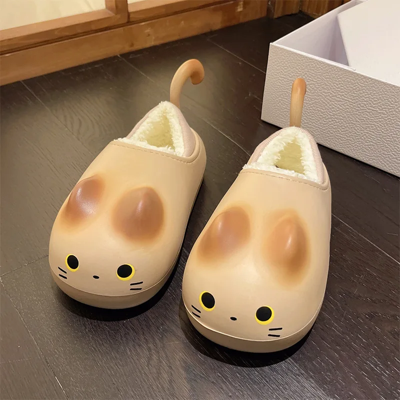 Casual Platform Slippers Home Flats Cartoon Cat Designer Shoes Women 2024 Winter Fashion House Slides Girls Cute Elegant Indoor