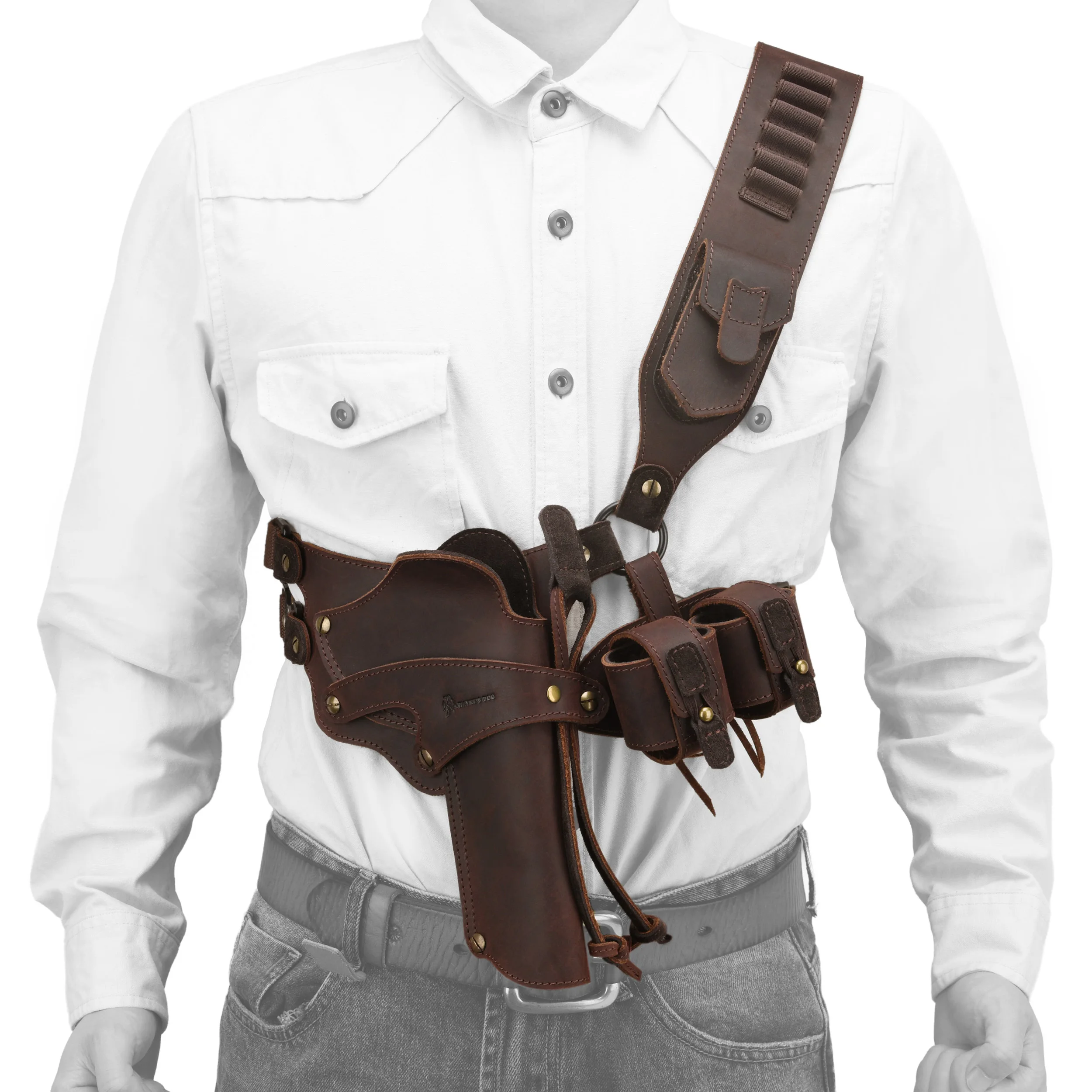 Full Leather Shoulder Gun Holster Pistol Carry Wear Revolver Pack Mag Pouch for Right Handed