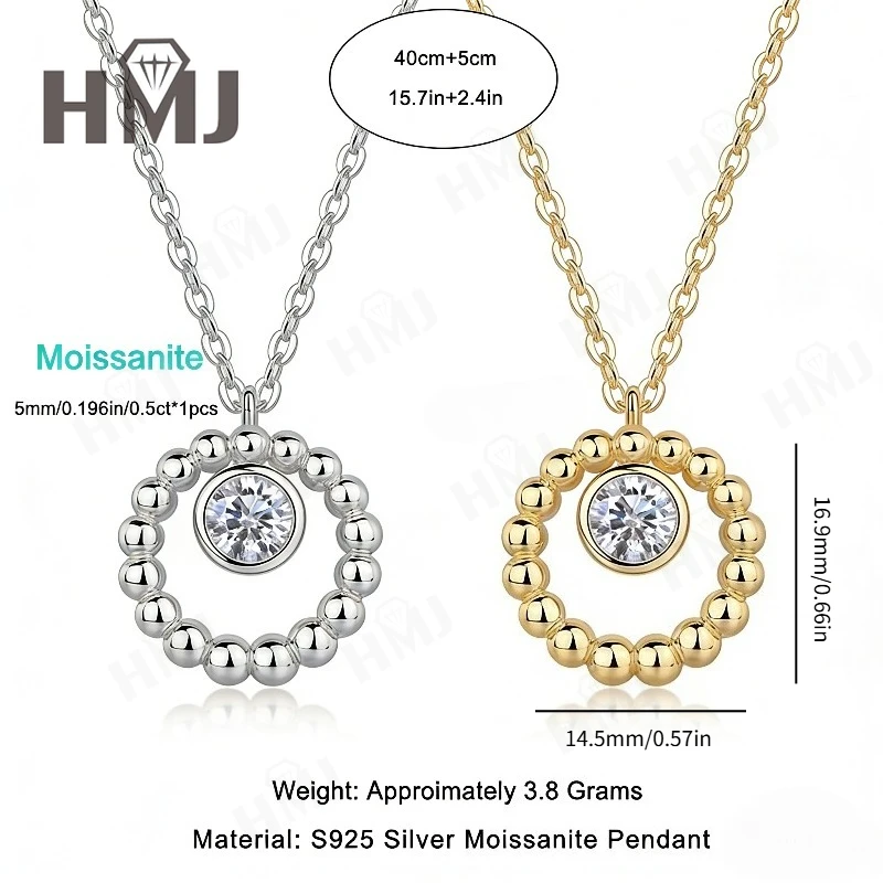 

925 Sterling Silver D Color Mossanite Necklace 5mm Round Cut VVS1 Pendant White Gold Fine Jewelry Gift For Women Anniversary