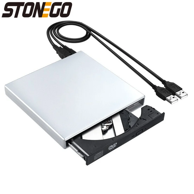 مشغل قارئ أقراص DVD خارجي USB مع كابلين USB للكمبيوتر المحمول Windows Mac