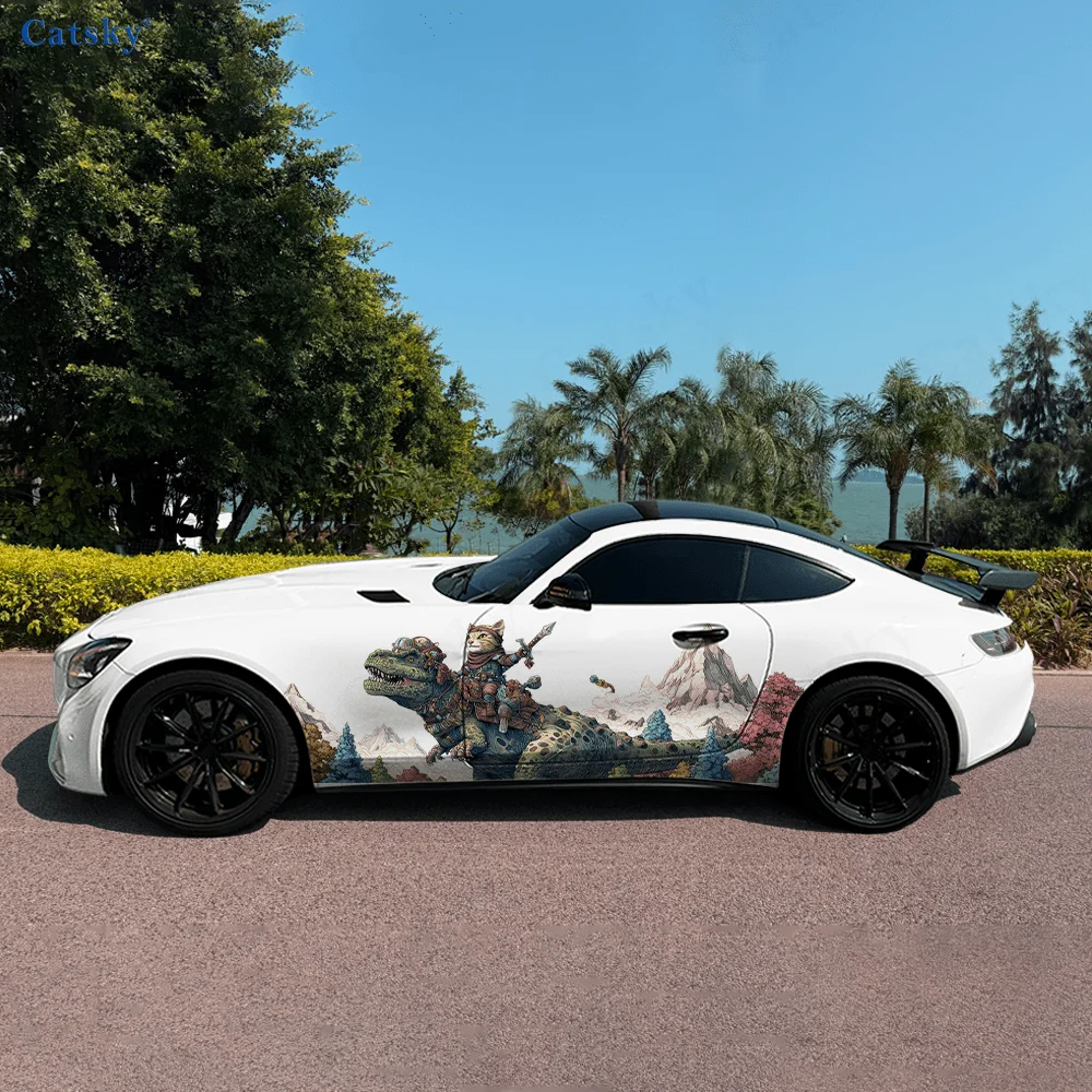 

Виниловые наклейки с изображением кота, динозавра, леса, горного автомобиля, самоклеящаяся наклейка из ПВХ, подходит для грузовиков, внедорожников, декор, автоаксессуары, подарок