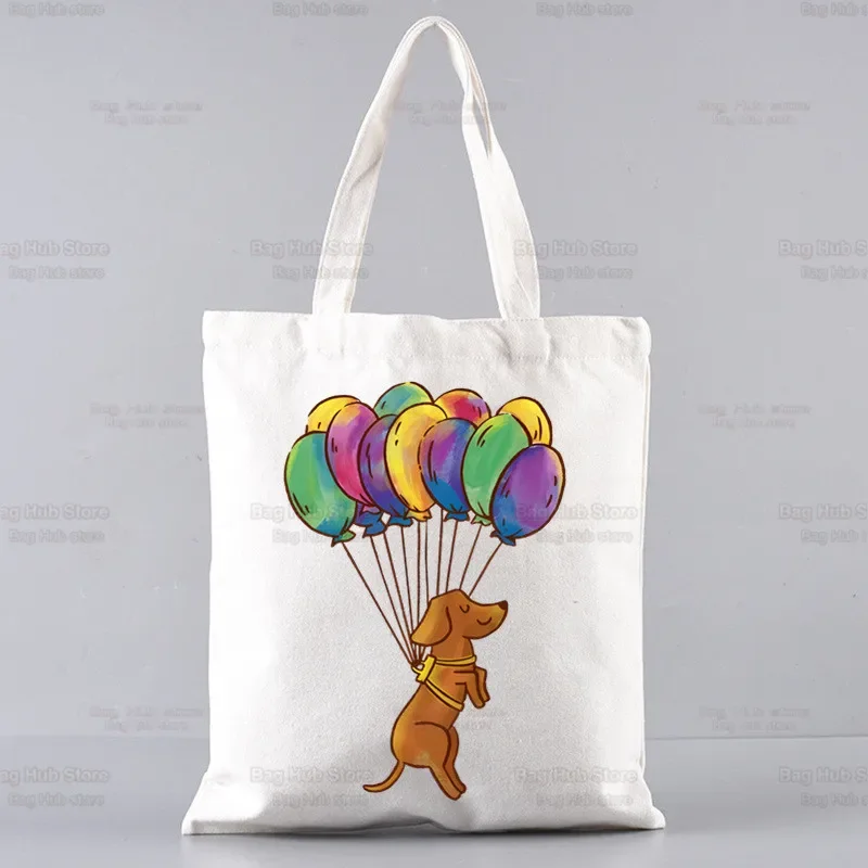 Dachshund Teckel Cute Dog Reusable Shopping Bag Women Canvas Tote Bags Printing Eco Bag Cartoon Shopper Shoulder Bags