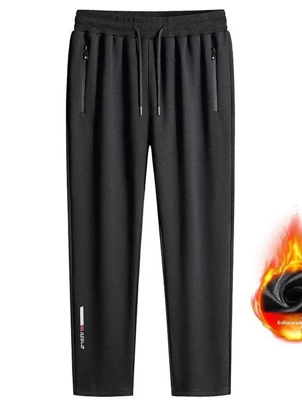 

Зимние утепленные хлопковые мужские спортивные брюки свободного кроя с прямым силуэтом, на флисовой подкладке, молодежные, больших размеров