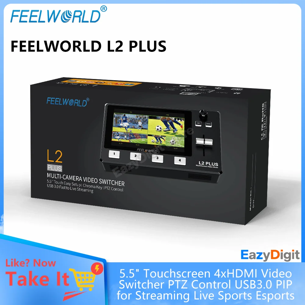 

FEELWORLD L2 PLUS 5,5-дюймовый сенсорный видеопереключатель 4xHDMI PTZ-управление USB3.0 PIP для потоковой передачи живых видов спорта и киберспорта