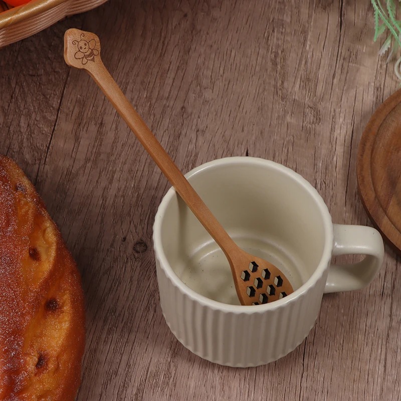 Wooden Honey Spoon Handmade Honey Stirrer Long Handle Cooking Baking Tool Kitchen Tableware Scoop Coffee Honey Tea Spoon Stirrer