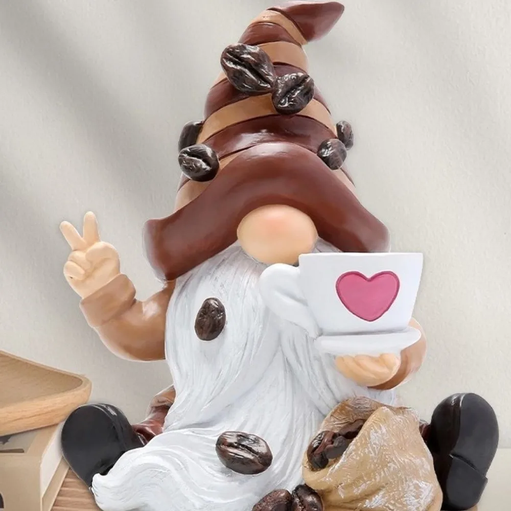 1/3PCS New Handmade Coffee Gnome Coffee Theme Christmas Ornament Dwarf Figurine Resin Dwarf with Coffee Cup