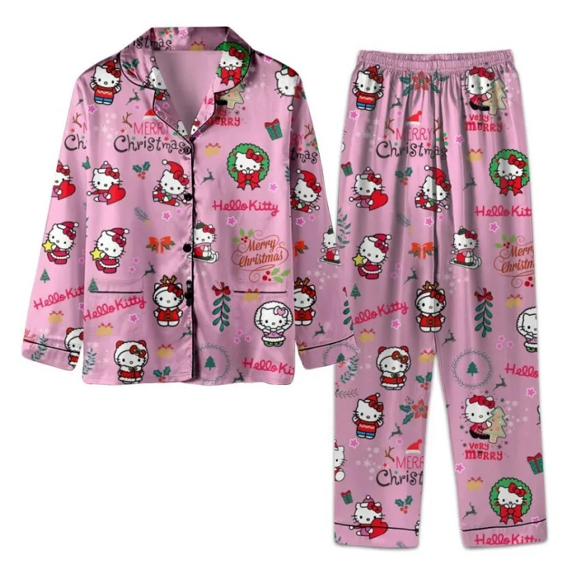 Sanrio Kawaii Girls\' Casual Pajama New Christmas Hello Kitty Y2k Women\'s Home Pajamas Set Printed Kt Cat Pants Long Sleeve Gifts