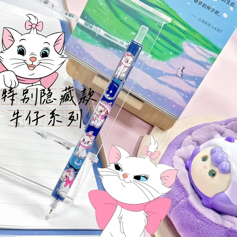 6/24 قطعة ديزني ماري القط قلم محايد اللون لطيف مركز منخفض الجاذبية الكتابة السلس 0.5 الأسود الصحافة القلم القرطاسية هدية #6