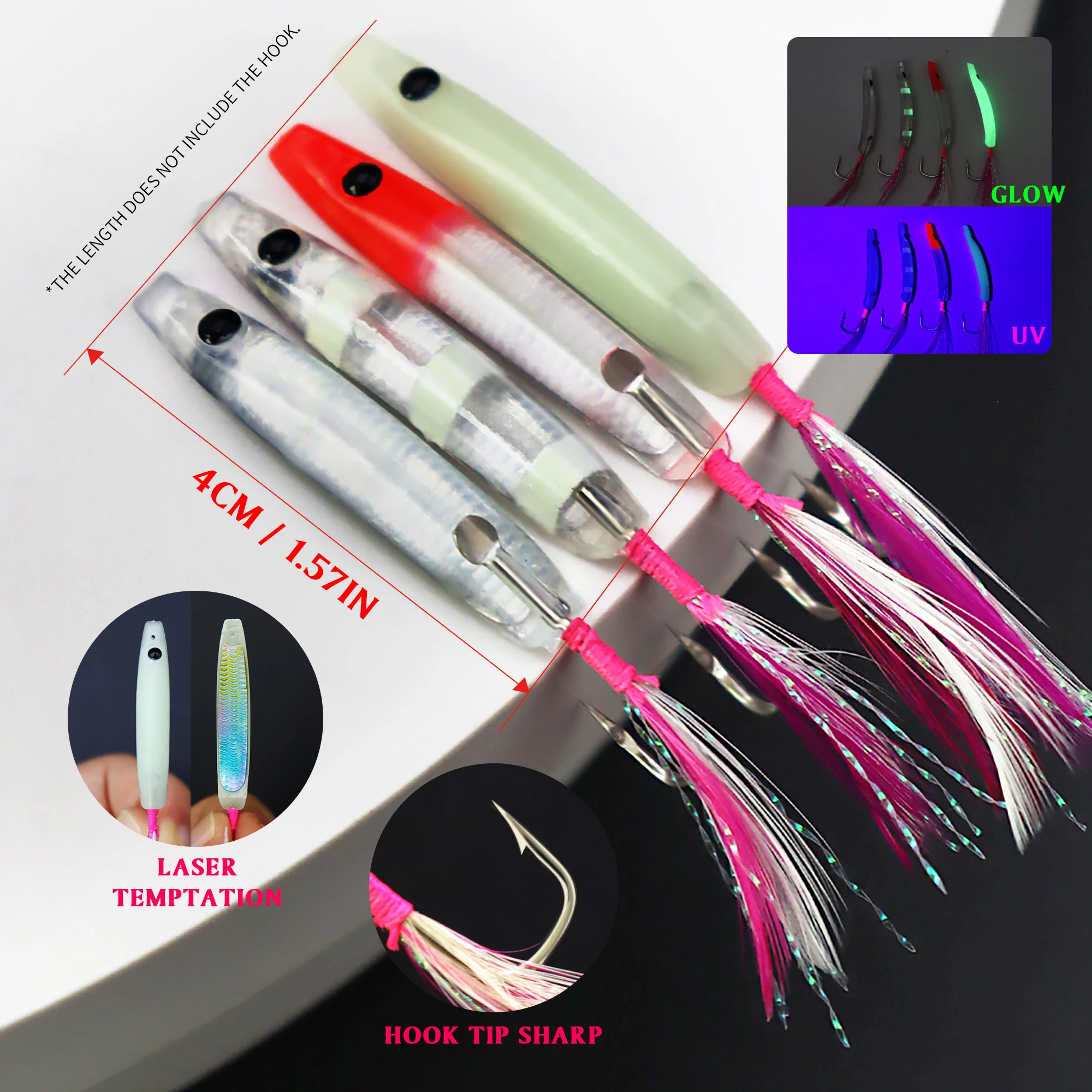 ZYZHE 2 Stück Trolling-Angelhaken mit Schrägwinkel 4/4,5CM Schleppköder-Haken Passend zu Oberflächenködern Surf-Trolling-Köder – Detail 1