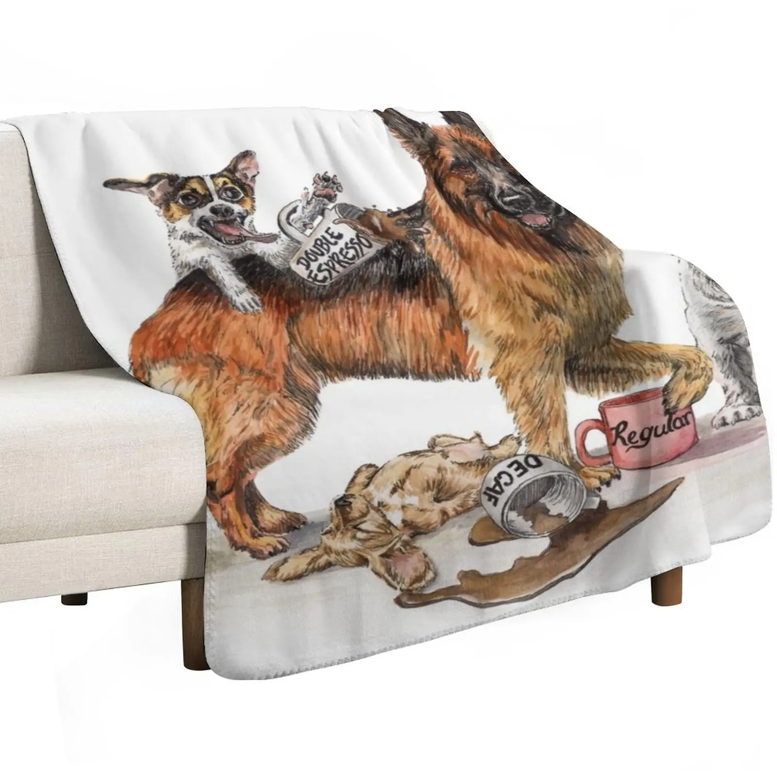 

Coffee Dogs Throw Blanket warm winter Soft Plush Plaid christmas decoration blankets and throws Blankets