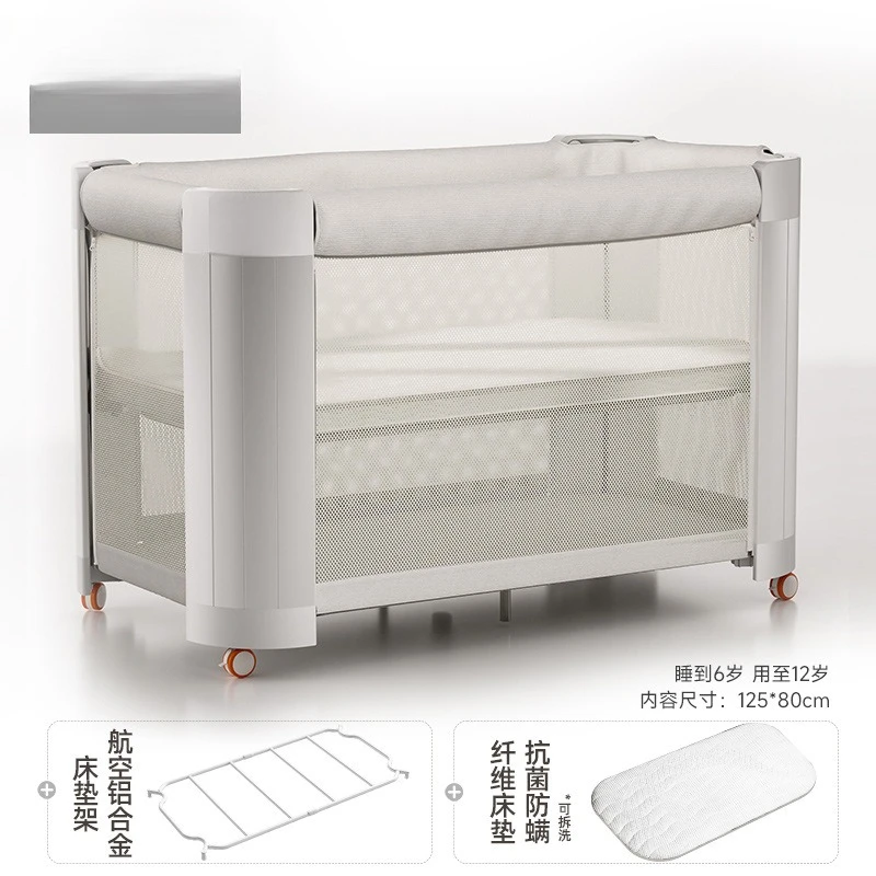 Baby splicing bed, portable foldable mobile multi-functional baby crib
