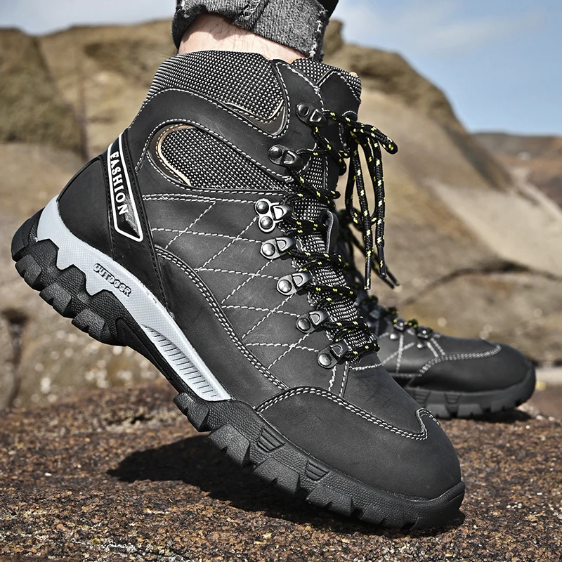 Hikeup homens botas de inverno à prova dwaterproof água de alta qualidade caminhadas sapatos de caminhada masculino sapatos ao ar livre para homem