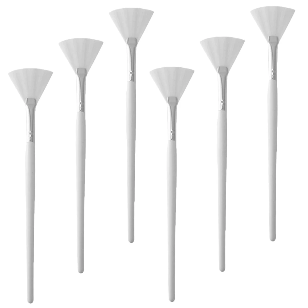

6pcs Facial Brush Fan Shape Ergonomic Design Facial Mask Brushes Esthetician Portable White Travel Daily Use Face Makeup Tool