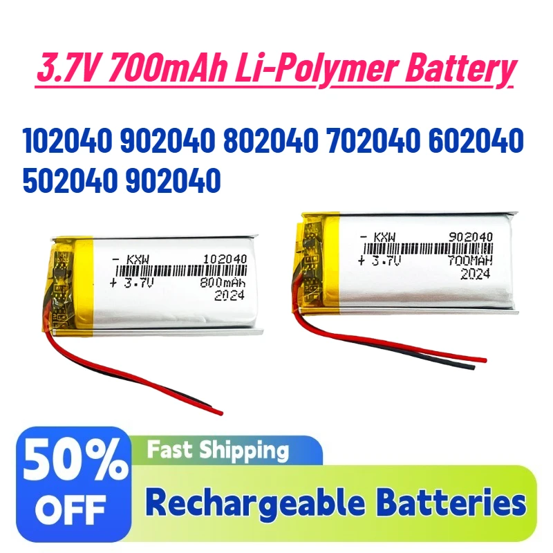 

Grade A 902040 3.7V 700mAh Li-Polymer Battery 102040 902040 802040 702040 602040 502040 Rechargeable Lithium Polymer Batteries