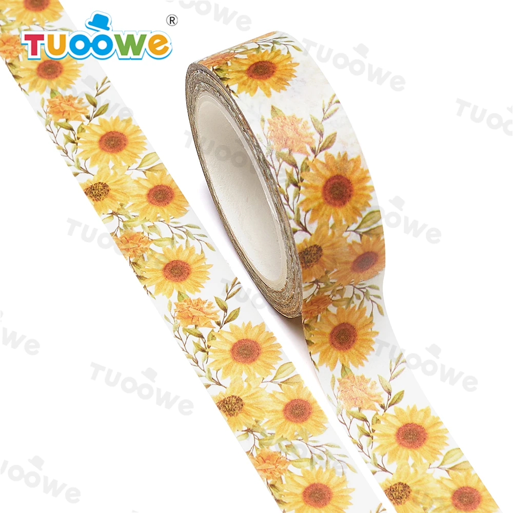 2022 NEW 1PC 15mm x 10m Romantic Floral Sunflower Seamless Scrapbook Paper Masking Adhesive Washi Tape washi tape designer mask