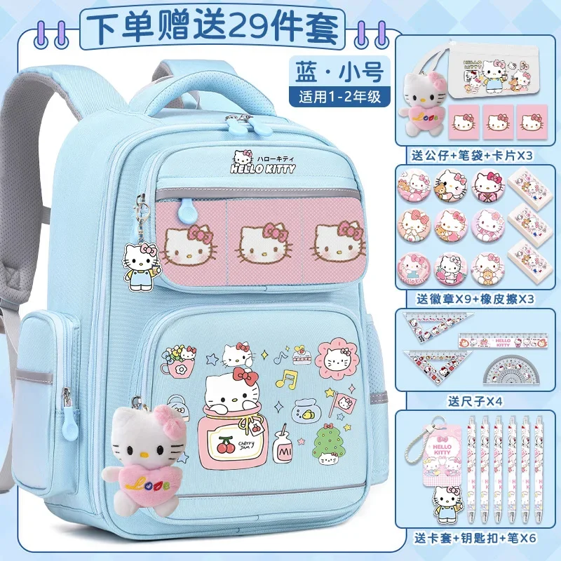 Sanrio tas punggung kartun imut, tas ransel bahu ganda, kapasitas besar, ringan, kasual, kartun, anti Noda, tas sekolah murid, Hello Kitty, baru