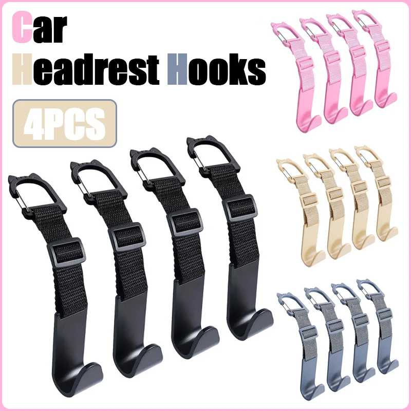 4PCS Car Headrest Hook Adjustable Universal Rear Seat Back Hooks for Storage Hanger Purse Bags Auto Interior Accessories