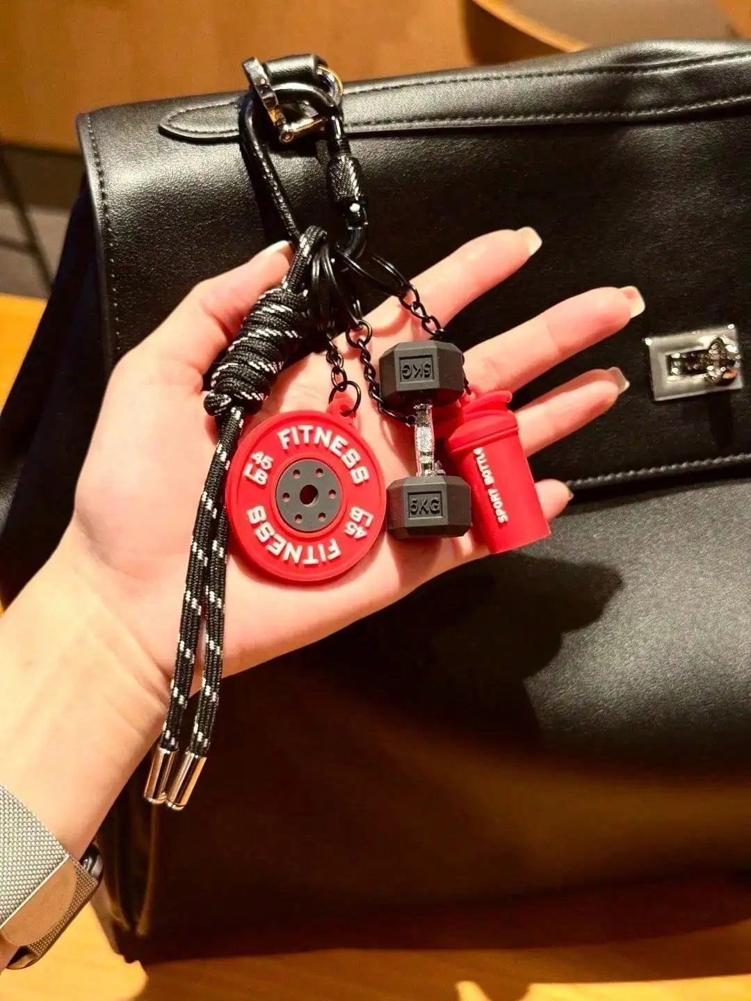 dumbbell-bag-pendant-trendy-cool-barbell-plate-shaker-cup-woven-rope-keychain-sports-style-backpack-decoration