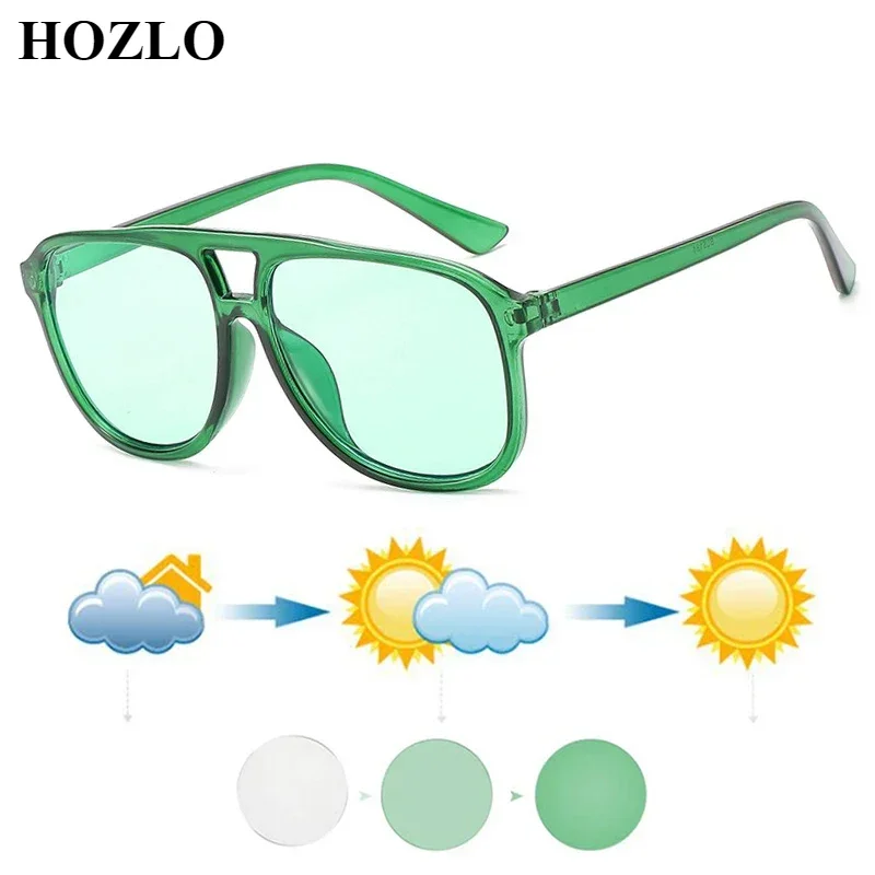 Fashion Women Candy Color Cute Double Bridge Pilot Photochromic Myopia Glasses Men Polarized Sunglasses Nearsighted Anti Blue