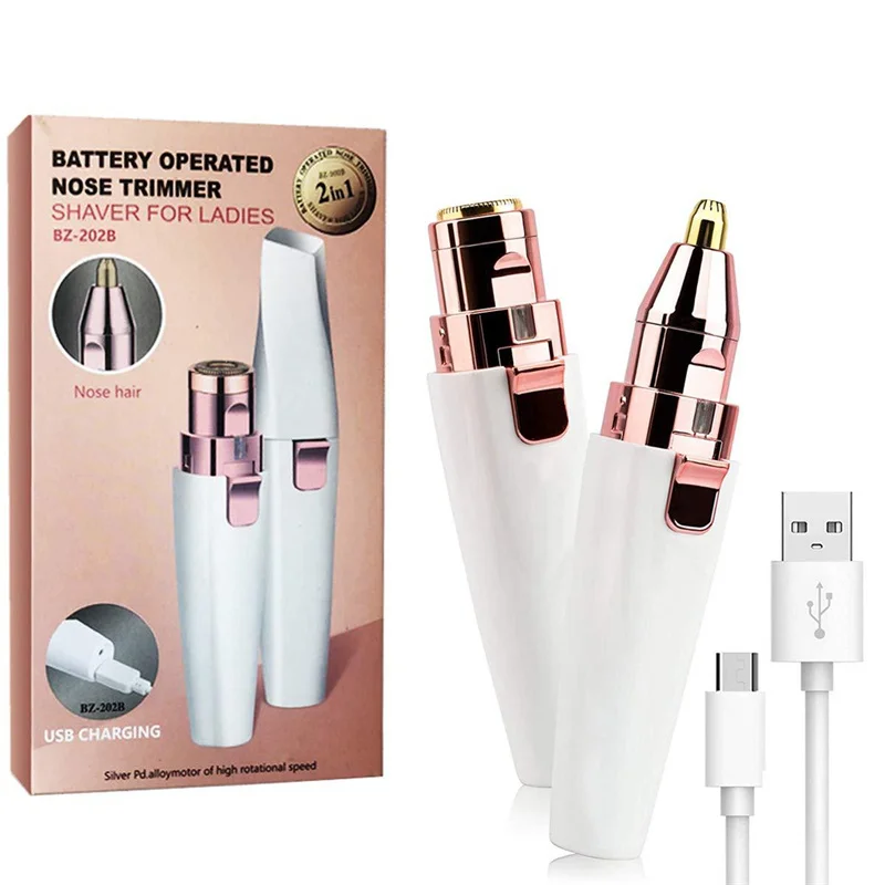 USB Rechargeable 2 IN 1 Eyebrow Trimmer Facial Hair Remover Mini Razor Painless Epilator Hair Remover With Built-in LED Light