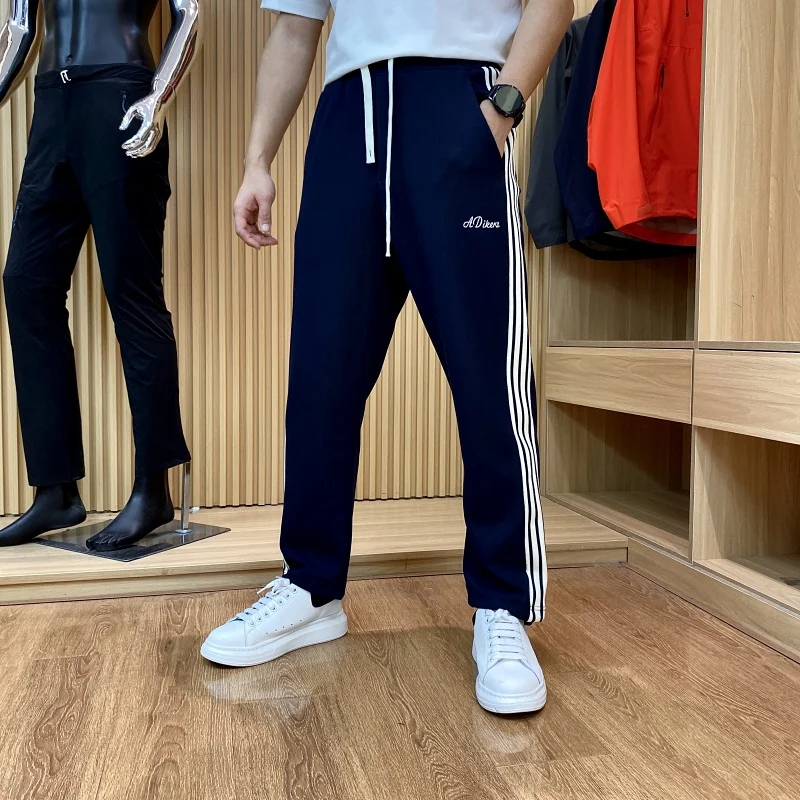 

Мягкие драпированные прямые повседневные брюки с регулируемым манжетом для мужчин, летние удобные свободные брюки, молодежные активные брюки Pure C...