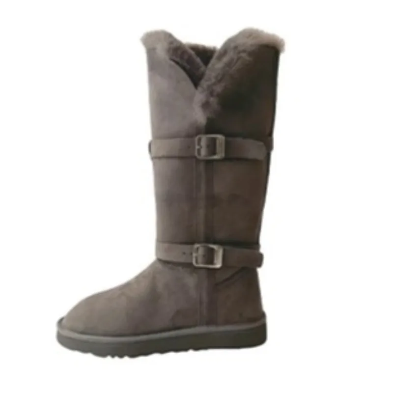 المرأة موضة أحذية الثلوج المسطحة شتاء جديد جولة رئيس الجلد المدبوغ مشبك معدني المضادة للانزلاق مقاومة للاهتراء أحذية عالية