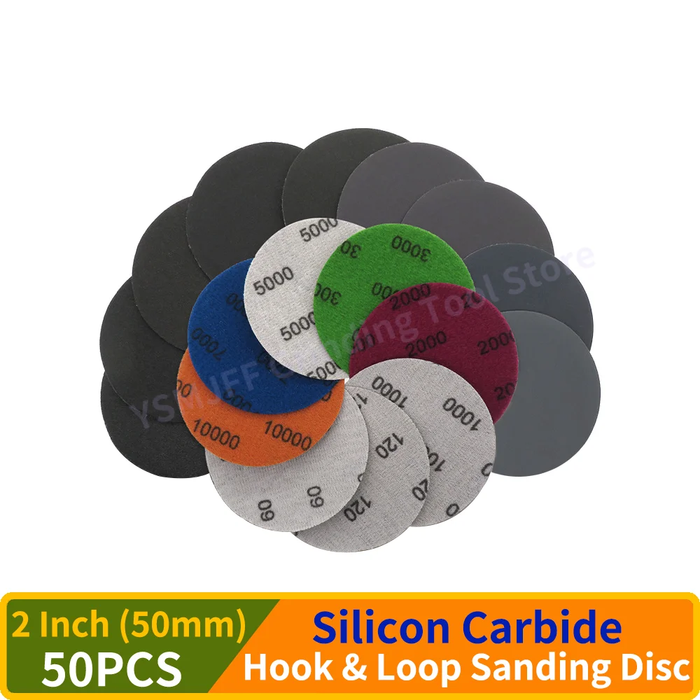 50PCS 2 Inch Sanding Discs Silicon Carbide Hook and Loop Wet/Dry Sandpaper for Sanders Drill Grinder Rotary Tools,60-10000 Grit