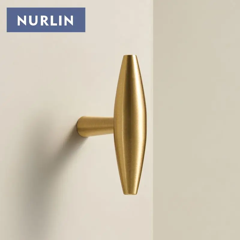 NURLIN Solid Brass T-bar Cabinets Doors Drawers Furniture Pastoral American European French Style Matte Gold Handle