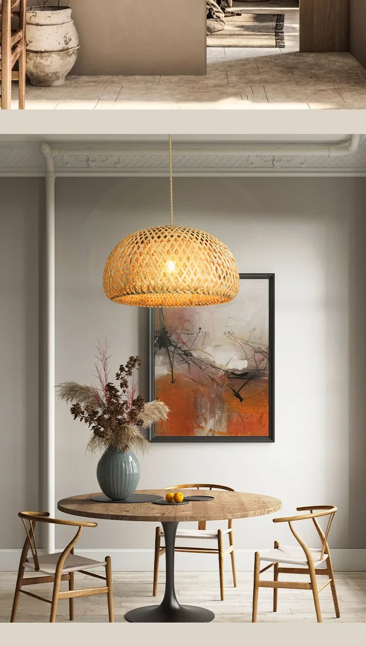 Bamboo Pendant Lights Hand Woven Ceiling Weaving Chandelier Lamp Rattan Wicker Hanging LED Fixtures Home Bedroom Bamboo Art Lamp