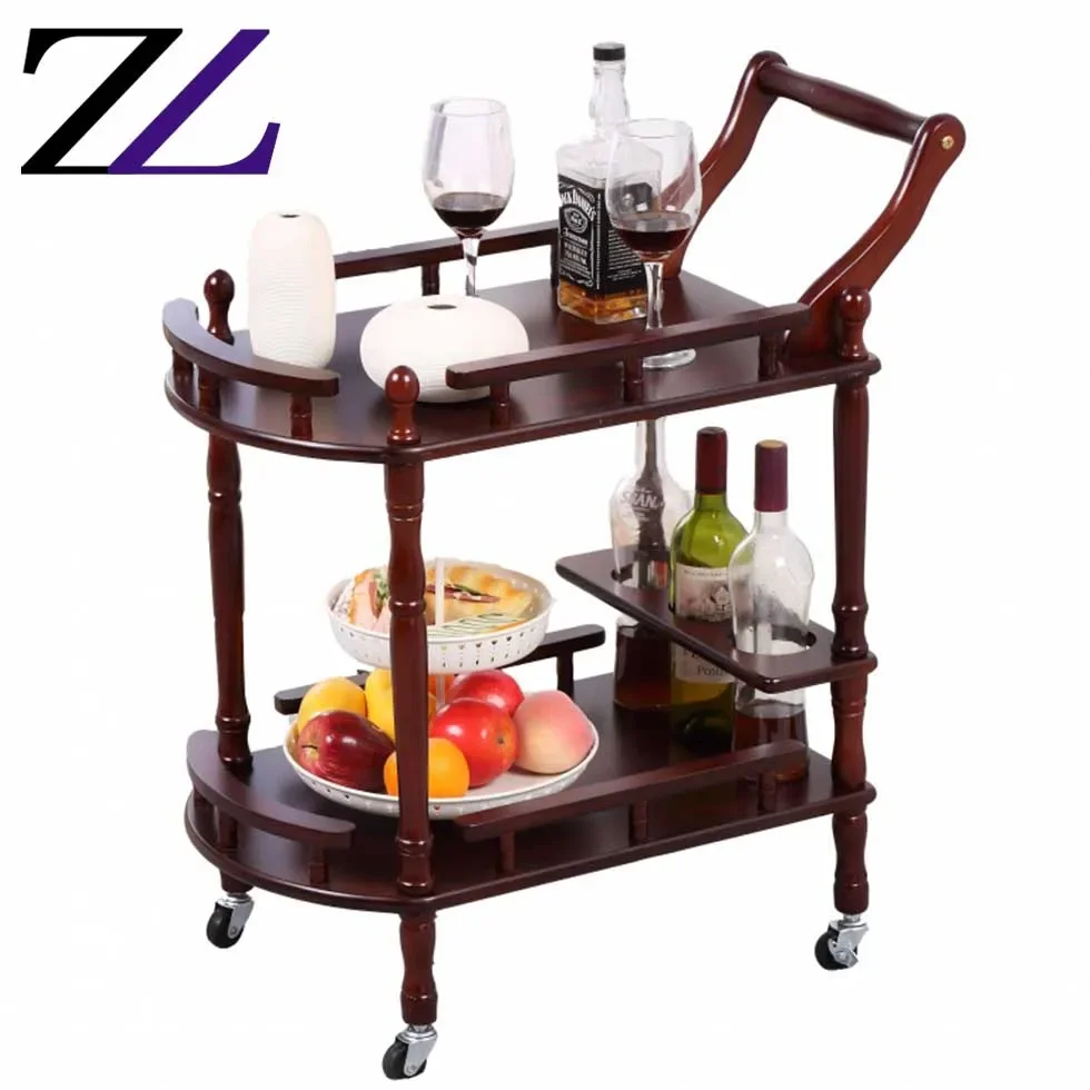 Restaurant food service trolley commercial prices 4 wheel solid wooden tea kitchen food serving trolley