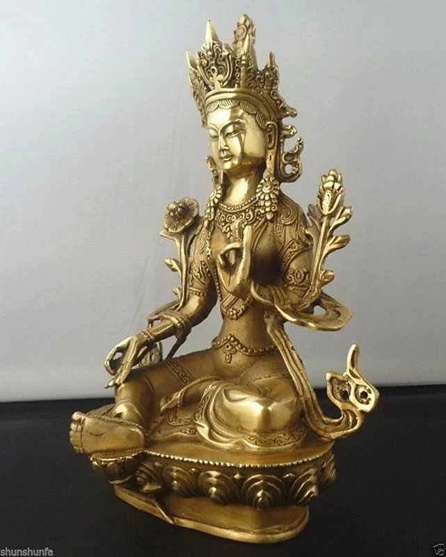 Patung Buddha Tembaga Tibet, Patung Dewa Kuan-yin Buddha, Tara Hijau, 21Cm/