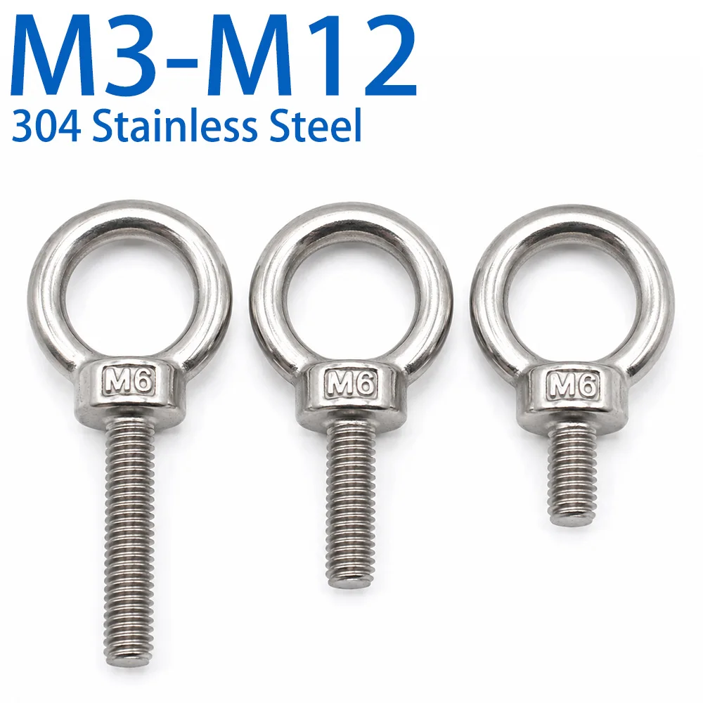 1-2 Stück 304 Edelstahl Augenschrauben, Hebeösen, Verlängerte Schrauben mit Öse, Hebeösen-Schrauben M3 M4 M5 M6 M8 M10 M12