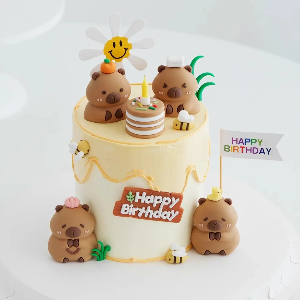 Adorable juego de adornos para tarta de capibara para decoraciones para hornear, Baby Shower, suministros para fiesta de cumpleaños para niños, decoración del hogar de escritorio para coche