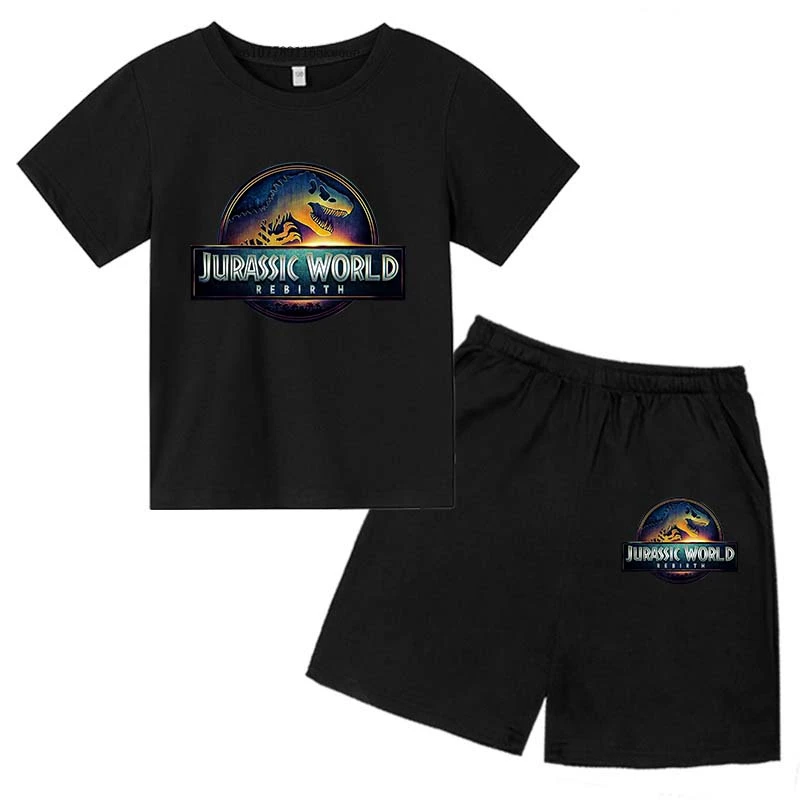 Jurassic World 4 Crianças Verão Casual Respirável O-pescoço Camisetas + Calças 2pcs Sportsuits 2-13 Anos Meninos Meninas Crianças Conjuntos de Roupas Top