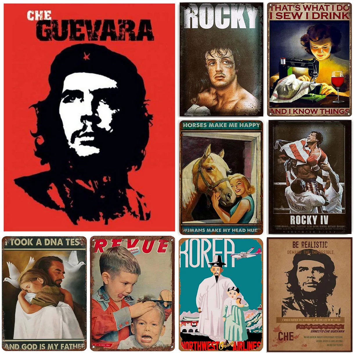 Retro Che Guevara Rocky Metal Tin Signs Vintage Posters for Garage Game Room Bars Man Cave Cafe Pubs Clubs Home Wall Decor Gift