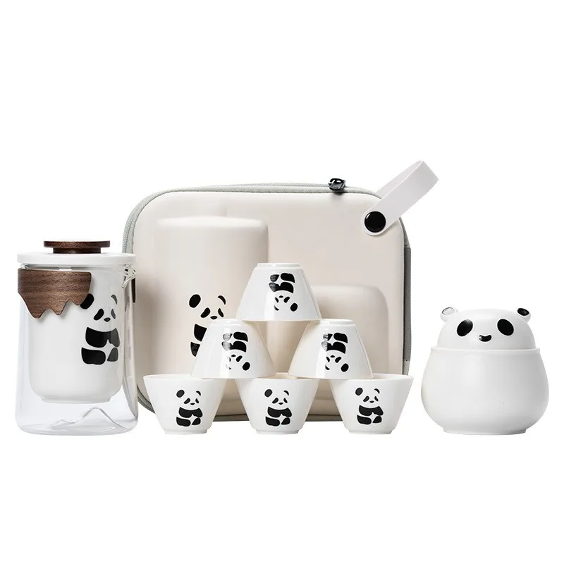 Panda tea set, portable travel tea set, teapot, express tea cup