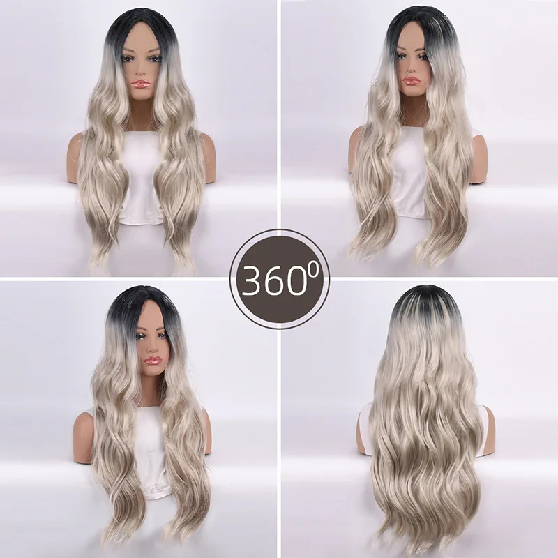 Amazon's new wig, European and American wig, cos long curly hair headband, mid split gradient wig