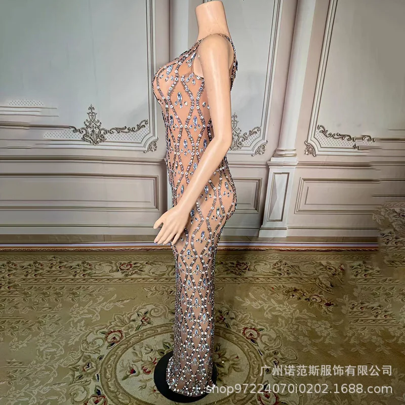 Tempérament dos nu Sexy brillant strass robe femmes soirée spectacle Bar hôte Livehouse porter Hochzeitskleid Chic robes à paillettes