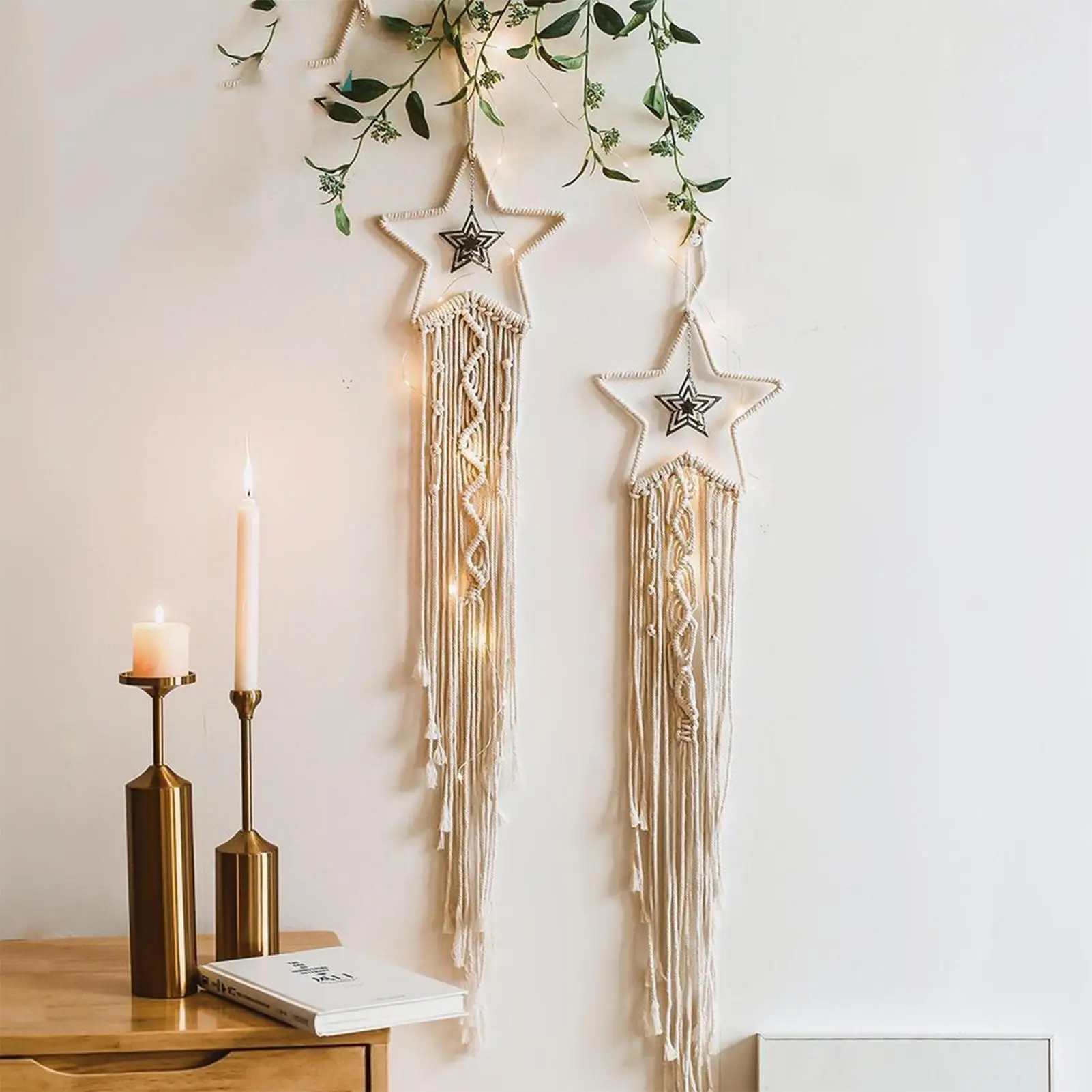 Macrame Ring 4 Pieces Five-Pointed Star Ornaments Christmas Pentagram Heart Dream Catcher Supplies For Holiday Home Art Project