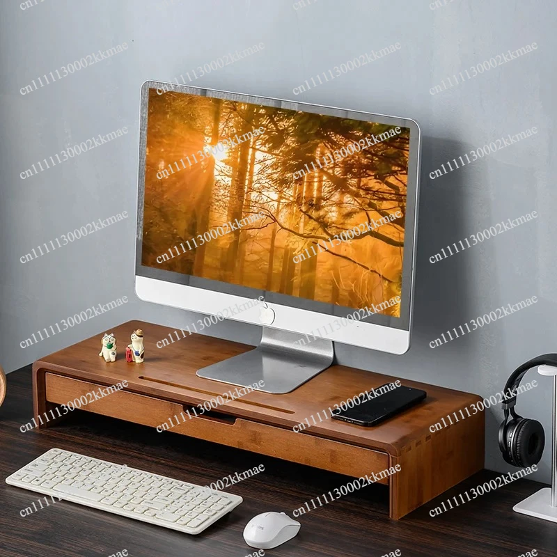 Ergonomic Monitor Riser with Storage Drawer Certified Bamboo & Oak Desktop Stand for Computer Laptop & Office Organizer