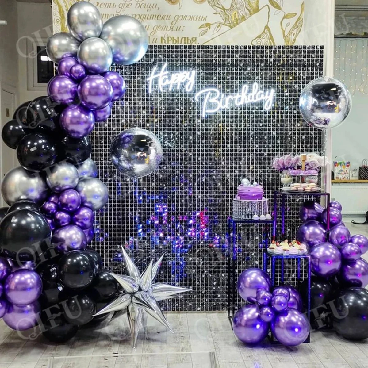 Purple Black Gold Balloon Garland Arch Kit Confetti Latex Balloon 30 40 50th Birthday Party Balloons Decorations Anniversary