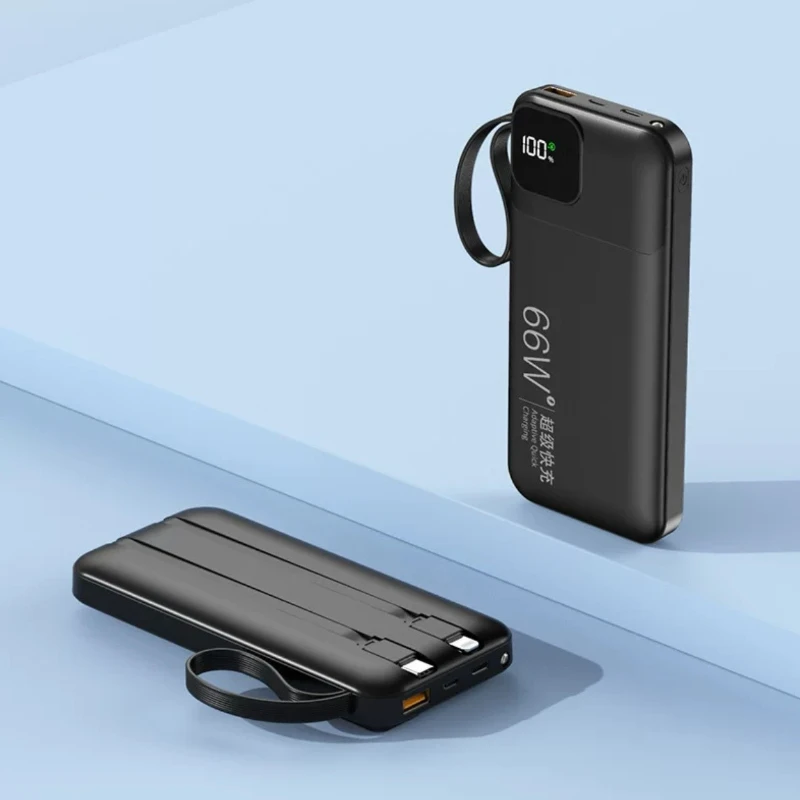 بنك طاقة محمول 10000 مللي أمبير في الساعة مع كابل مدمج، شحن سريع للغاية، بطارية خارجية عالية السعة للسفر عبر الهاتف