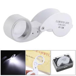 40X Mini Magnifying Glass with Led Light Metal Case Hd Appraisal Collection Antique Diamond Jewelry Pocket Illuminated Loupe