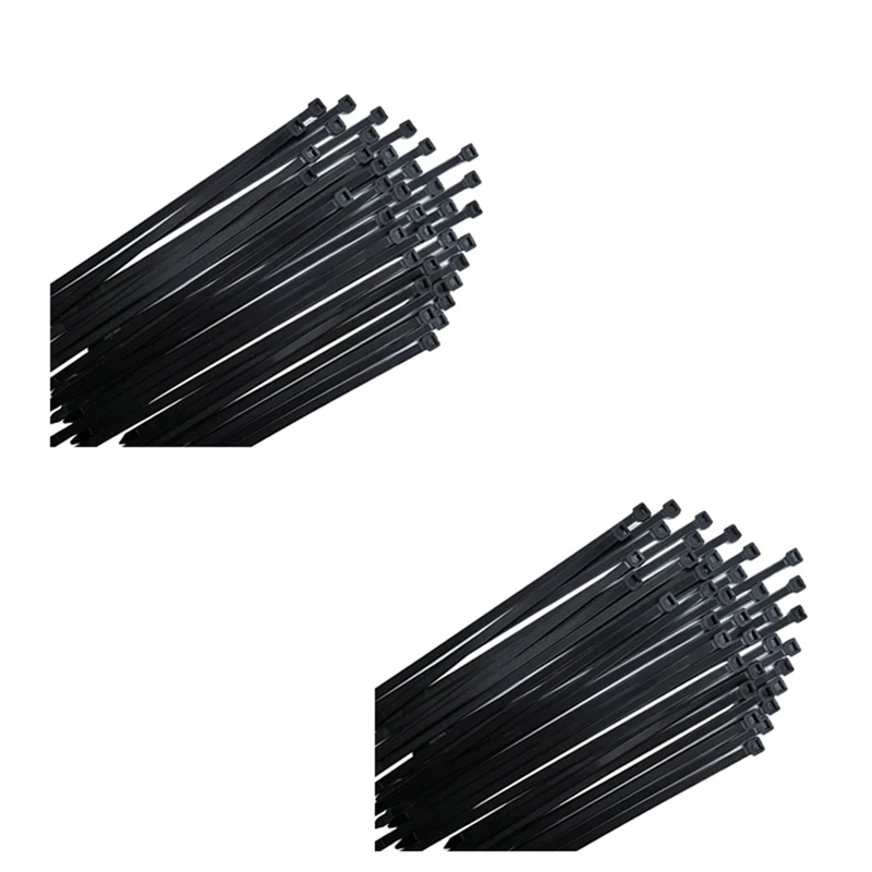 2X Cable Ties Black Pack Of 300 Mm X 7.6 Mm UV Resistant Ultra With 75 Kg Tensile Strength Heat Resistant Durable