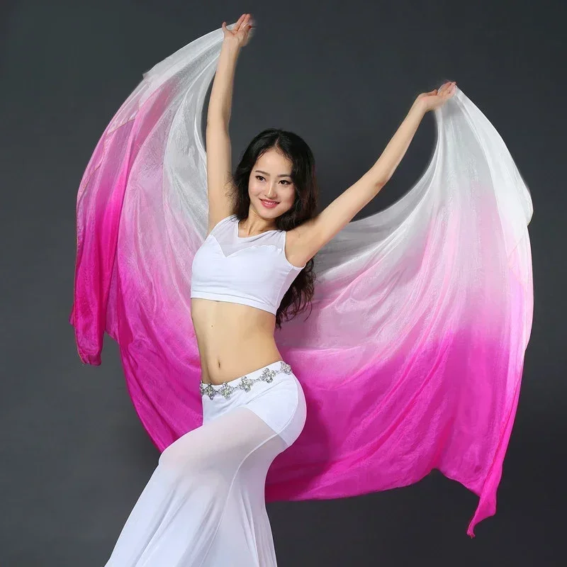 النساء 100% الحجاب الحرير وشاح الرقص الشرقي اليد رمي التدرج شال حريري مخصص حقيقي 200 سنتيمتر 250 سنتيمتر 270 سنتيمتر الاطفال الكبار 24 اللون