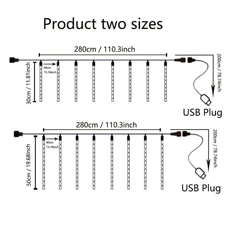 Chuveiro de meteoros USB Plug LED String Lights Guirlandas de rua Decorações de festa para Natal