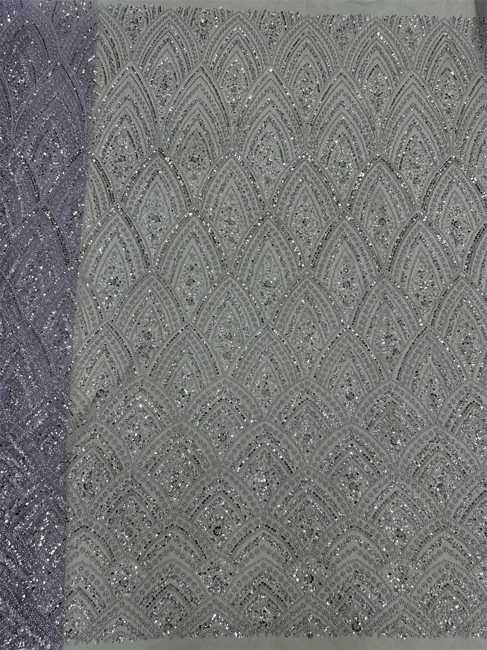 Light Purple Latest French 3D Beaded Tulle Lace Fabric High Quality Lace African Sequins Lace Fabric For Nigeria Evening Dresses