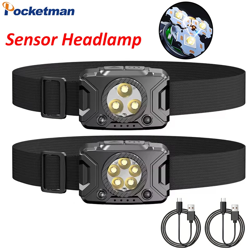 

1/2 PCS Super Bright 3/5LED Headlamp Smart Motion Sensor Headlight Portable Rechargeable Head Lamp Outdoor Waterproof Head Light