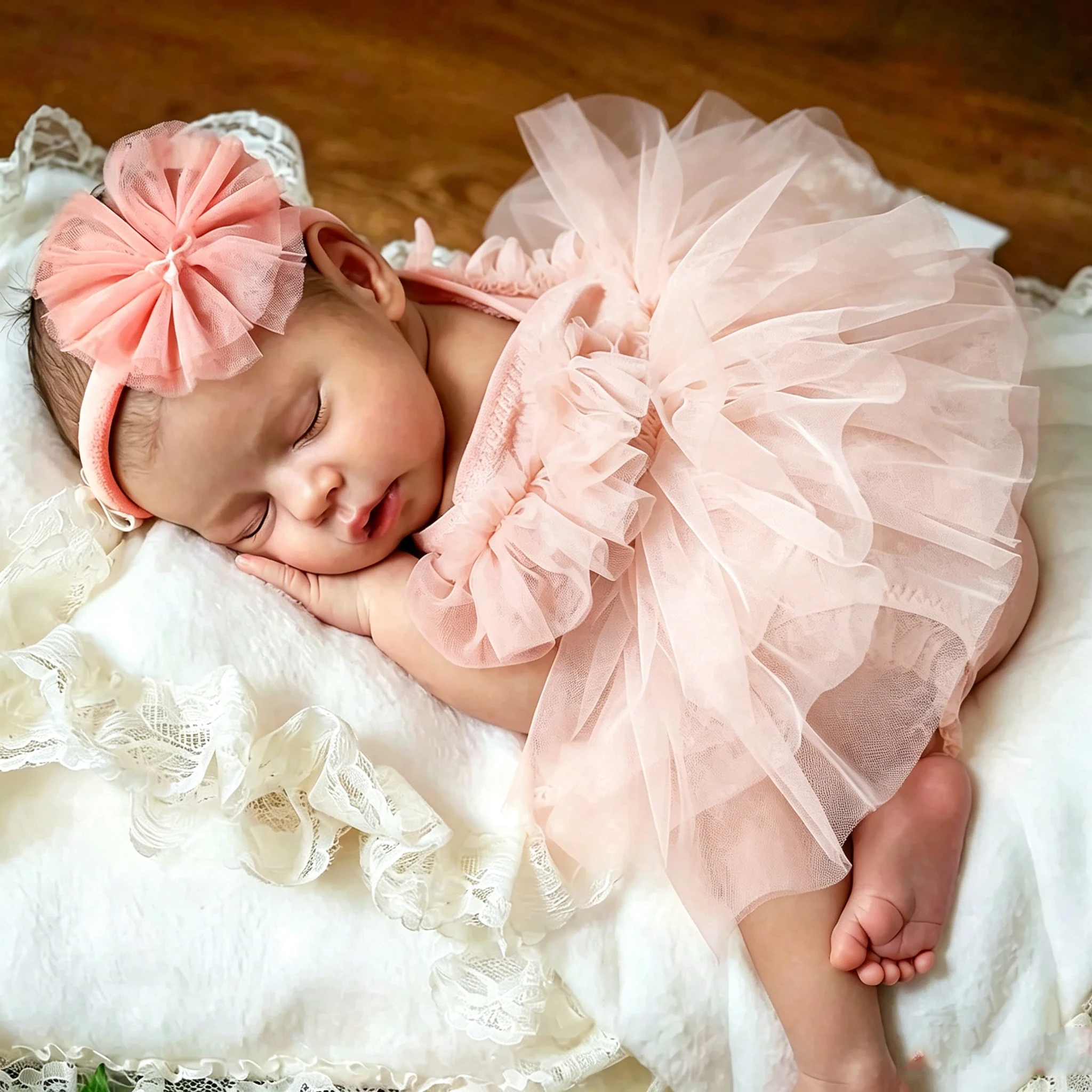 Ylsteed Newborn Photography Outfit Baby Tutu Dress + Headband Set 0-3M Soft Tulle Romper Princess Costume Photo Shoot Clothing view 4