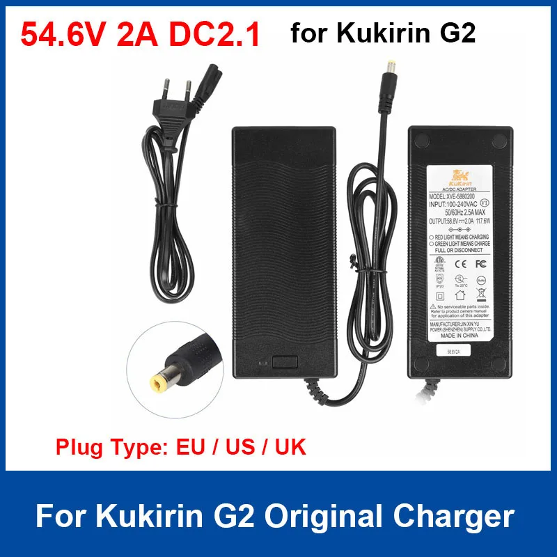 

Original 54.6V 2A Charger DC2.1 EU/US/UK Plug for Kukirin G2 Electric Scooter Battery Power Charger Replacement Parts